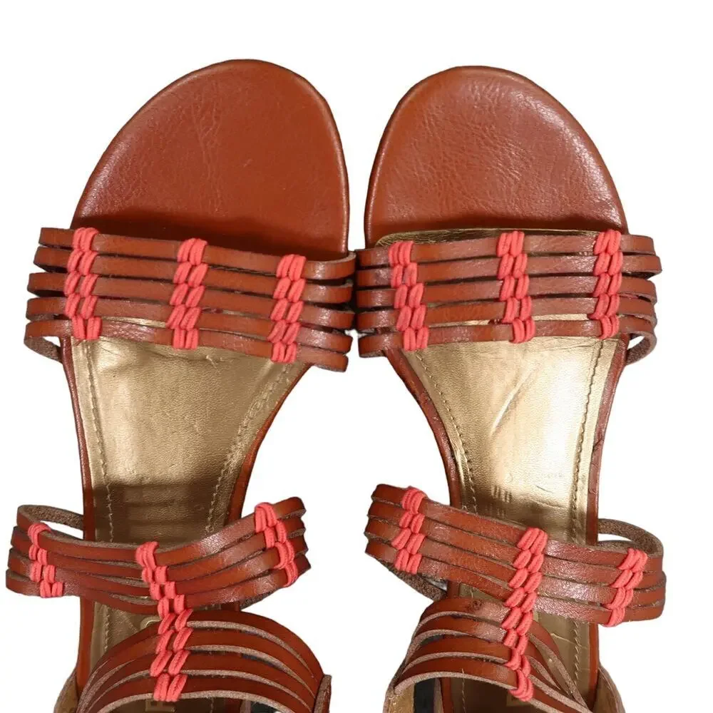 Report Shoes Womens 9.5 Sandals Fashion Leather Casual Strappy Brown Wedge Boho
